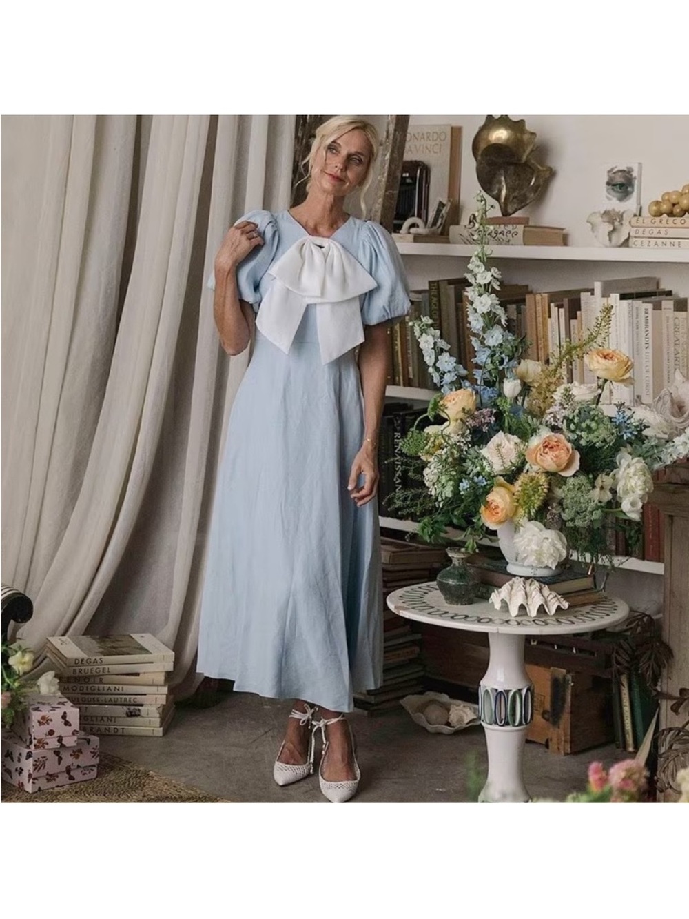 NWT Antonio Melani x Jennifer Sumko Kathleen Tie Neck Puff Sleeve Maxi Dress - Picture 2 of 4
